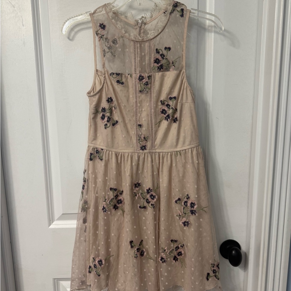 Speechless Kids Dress with Floral Embroidery - Cream and Purple